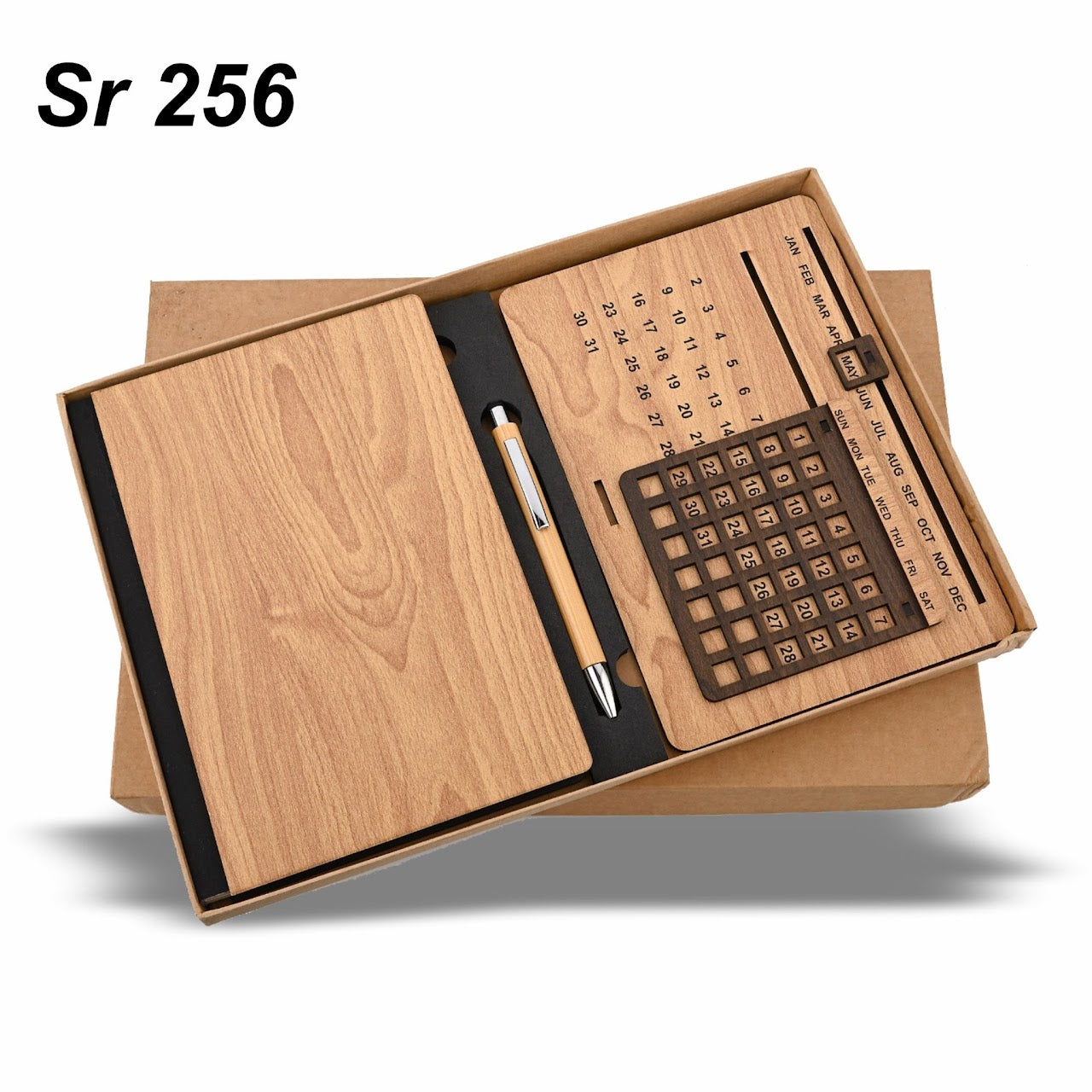 Sr 256: Wooden Diary, Pen & Lifetime Calendar