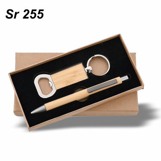 Sr 255: Wooden Bamboo Pen & Opener Keychain Set