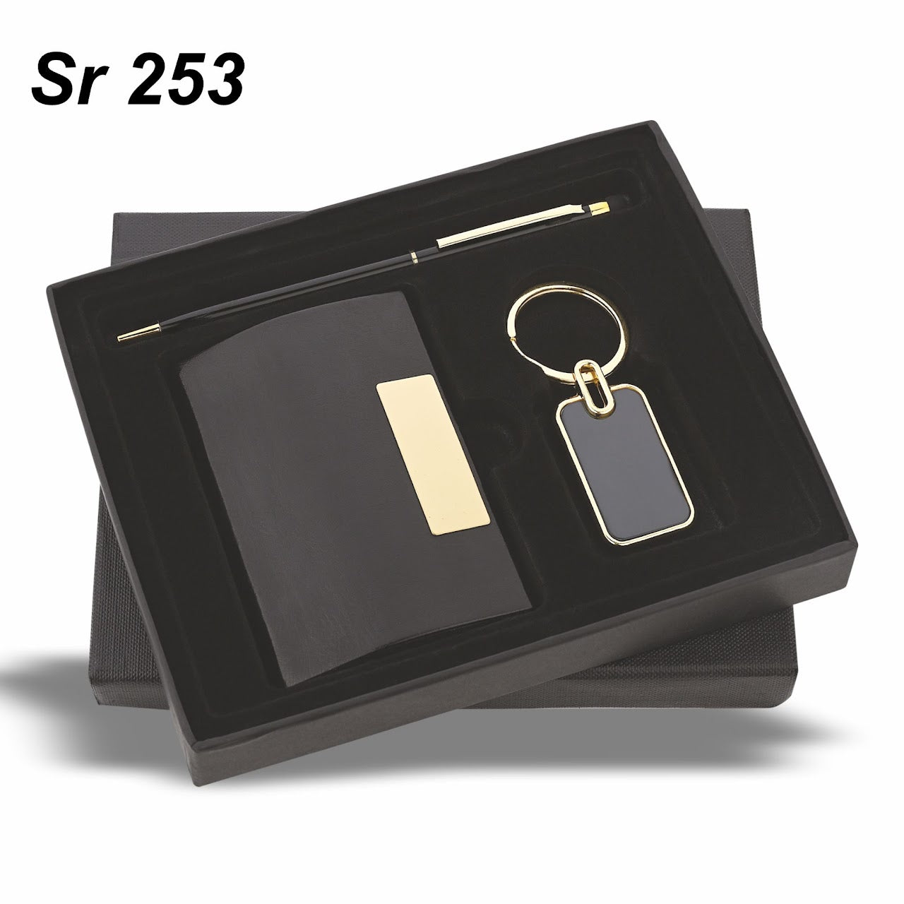 Sr 253: Cardholder, Pen & Keychain Set Gold Finish