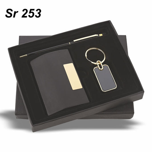 Sr 253: Cardholder, Pen & Keychain Set Gold Finish